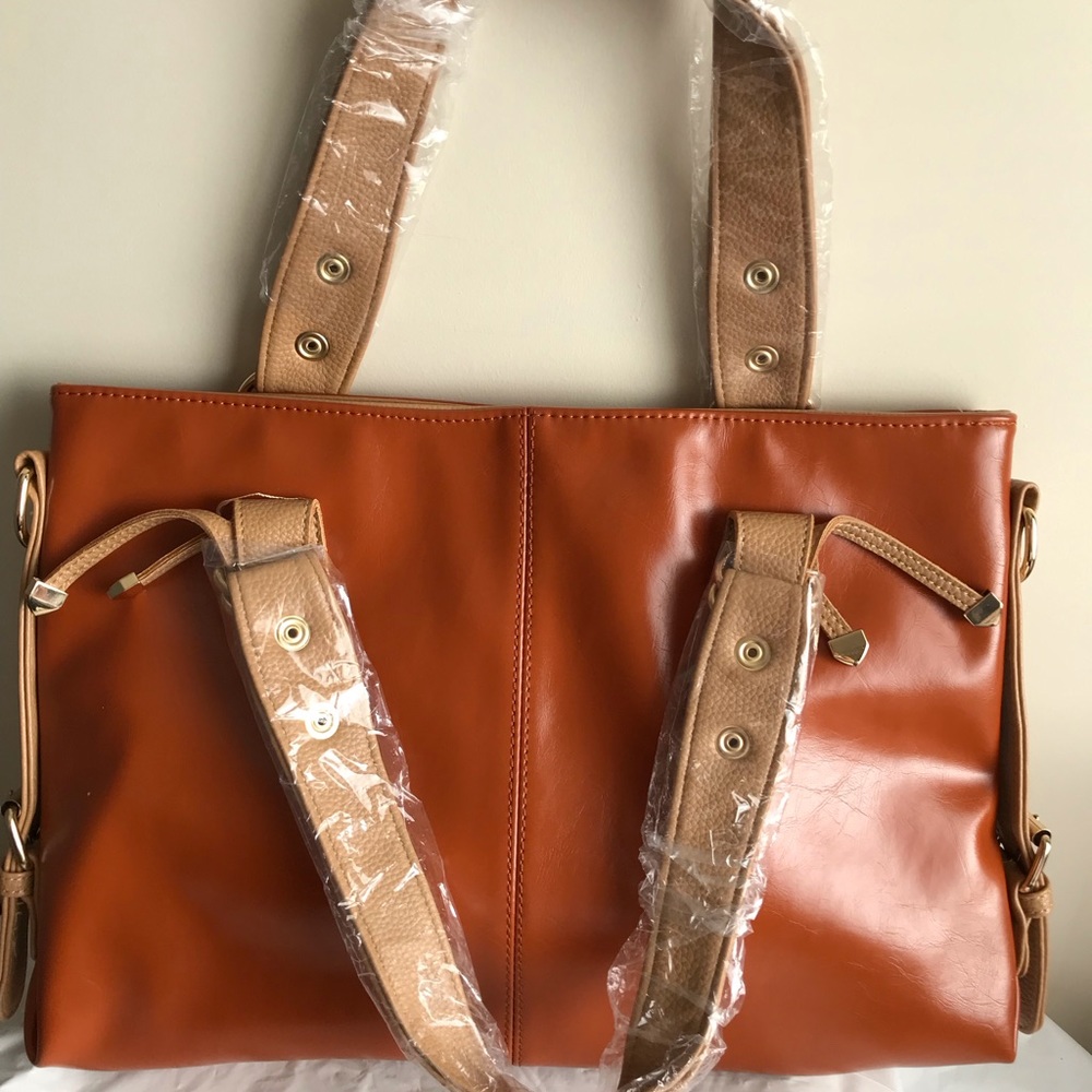ChrisPaulo Brown Large Faux Leather Satchel Shoulder Bag